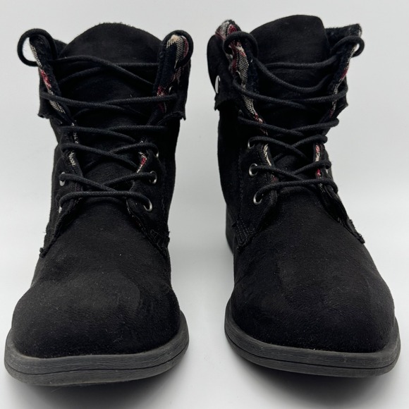 Rock & Candy Junie Black Lace Up Ankle Boots Fold Down Plaid Trim Women's Size 8 - Picture 3 of 13